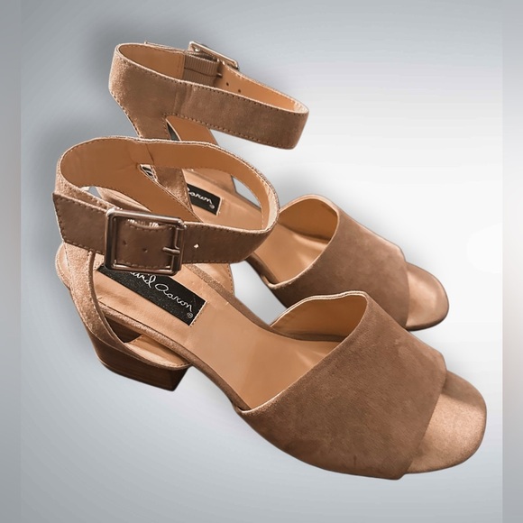 David Aaron Women’s Suede Block heel Open Toe Sandals Beige Size 8.5 - Picture 6 of 9